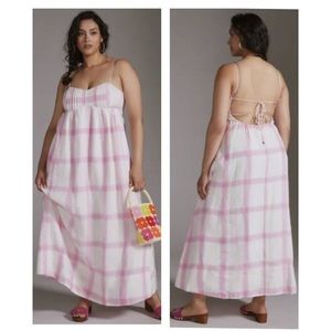 Maeve gingham pink linen tie back dress size XSP